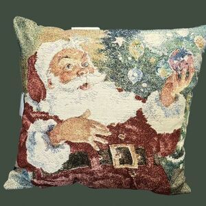 Tapestry 17"x17" Pillow Santa Christmas Tree Mohawk Vtg USA